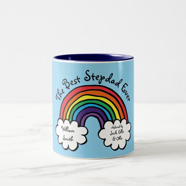 Der beste Stepdad je Stepfather Rainbow Blue Zweifarbige Tasse (Mittel)
