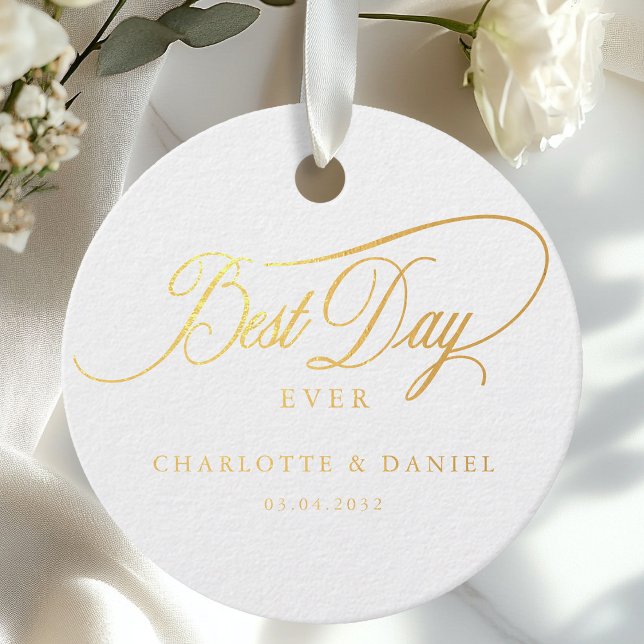DER BESTE TAG JE! Elegant, Hochzeit (BEST DAY EVER! Elegant, Minimal, Wedding Gold Foil Favor Tags, scripted font.)