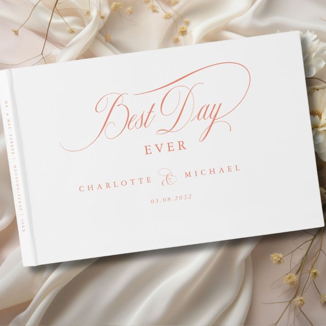 DER BESTE TAG JE! Elegant, Hochzeit Gästebuch (BEST DAY EVER! Elegant, White, Wedding Guest Book with your name and date. Scripted Font.)