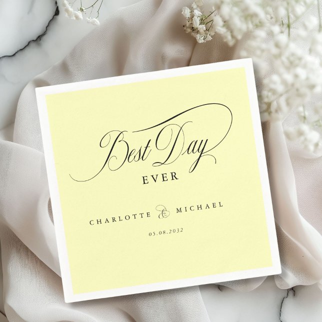 DER BESTE TAG JE! Elegant, Hochzeit Serviette (Elegant, "BEST DAY EVER! " Wedding Napkin with your name and date.)