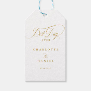 DER BESTE TAG JE! Elegante, weiße Hochzeit Geschenkanhänger