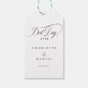 DER BESTE TAG JE! Elegante, weiße Hochzeit Geschenkanhänger