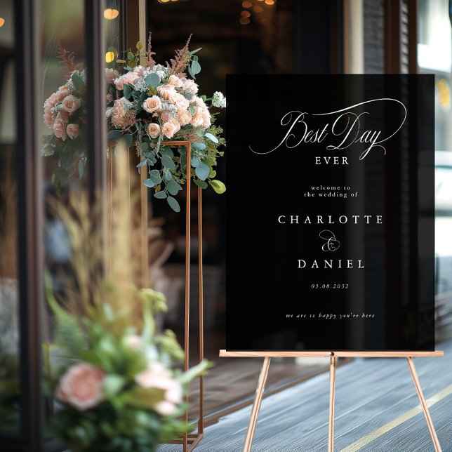 DER BESTE TAG JE! Elegantes Hochzeitsbanner Acrylschild (Royal, Elegant, "Best-Day-Ever" Wedding Acrylic Sign with your name and date.)