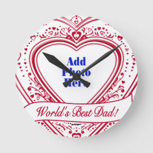 Der beste Vater der Welt! Foto Red Hearts Runde Wanduhr