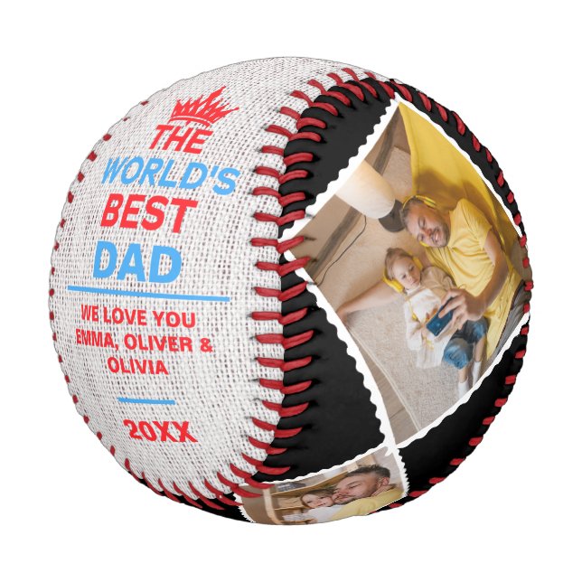 Der beste Vater der Welt, Personalisierten 4 Fotos Baseball (Schrägansicht)