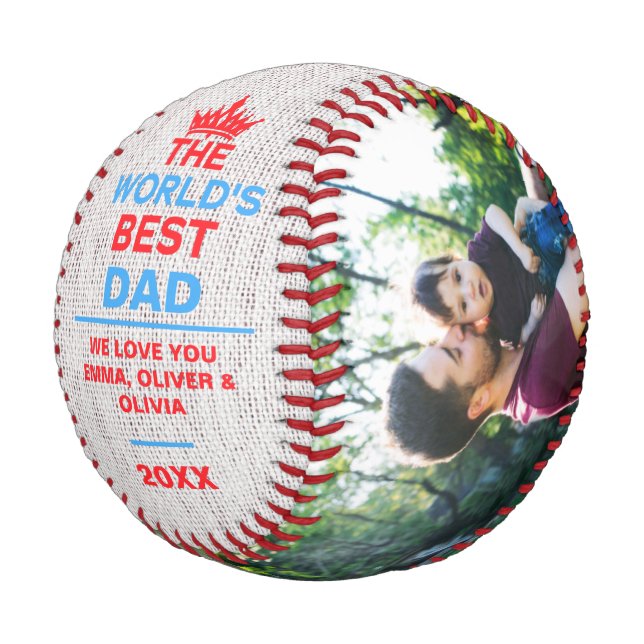 Der beste Vater der Welt, Personalisiertes 2 Foto Baseball (Schrägansicht)