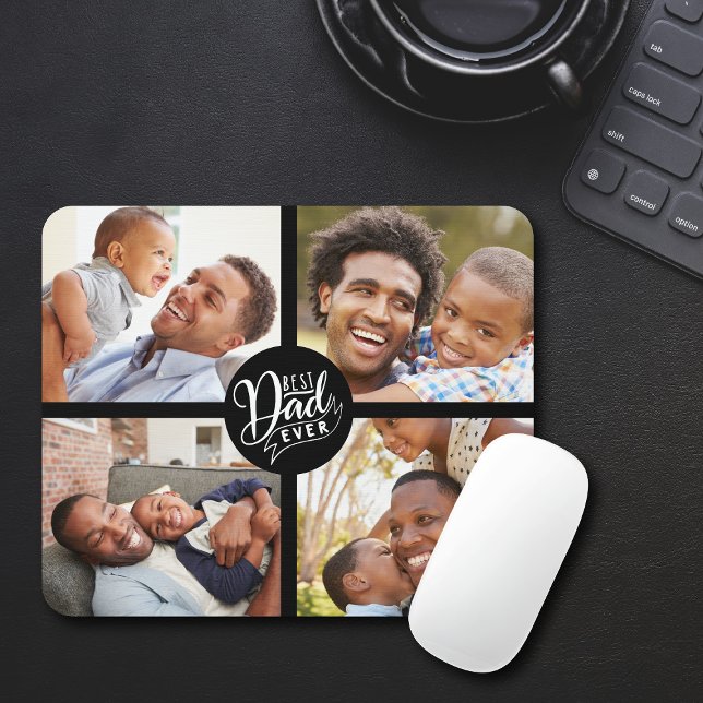 Der beste Vater je Vier-Foto-Maus-Pad Mousepad (Fun Best Dad Ever Four Photo Mouse Pad)