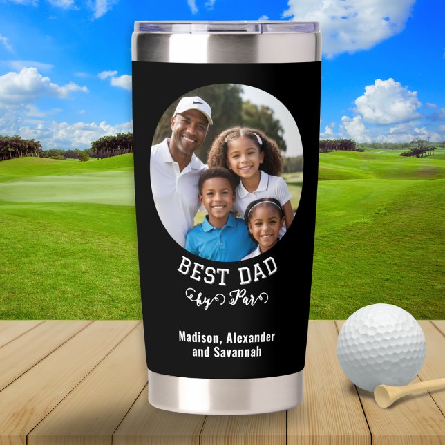 Der beste Vater nach dem eigenen Foto des Vaters Thermobecher (A thermal tumbler for a golf-loving Dad on Father's Day, with custom photo and text)