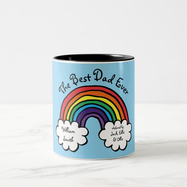 Der beste Vater, Papa, Vater, je Regenbogen Blau Zweifarbige Tasse (Mittel)