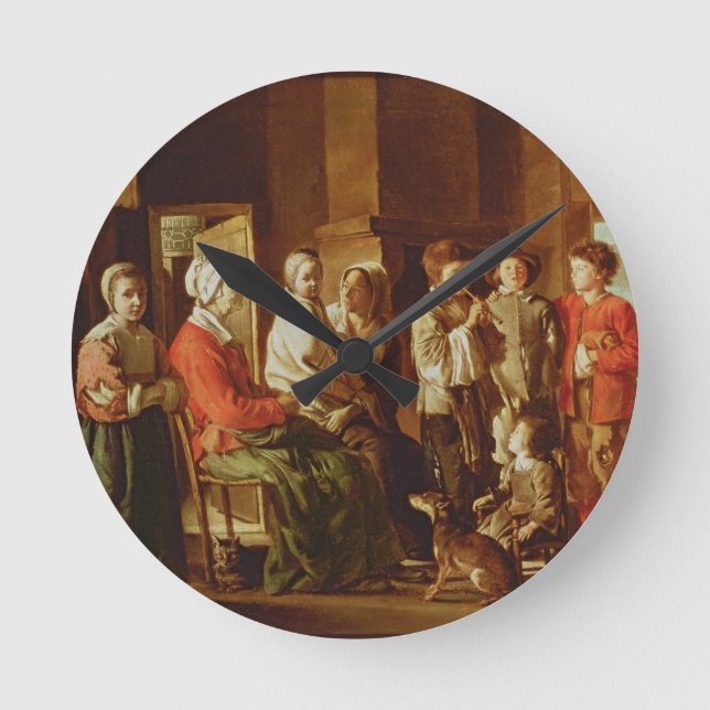 Der Besuch zur Großmutter (Öl auf Leinwand) Runde Wanduhr (Vorderseite)