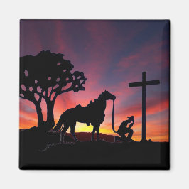 Der betende Cowboy am Fuß des Kreuzwetters Magnet