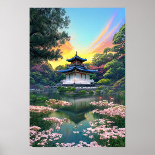 Der bezaubernde japanische Tempel mit weißen Wände Poster