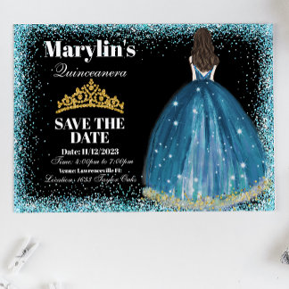 Der bezaubernde türkisfarbene Glitzer Prinzessin Q Save The Date