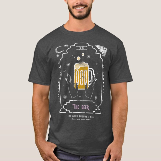 Der Biertrinker Funny Tarot Lesekarte Mond T-Shirt (Vorderseite)