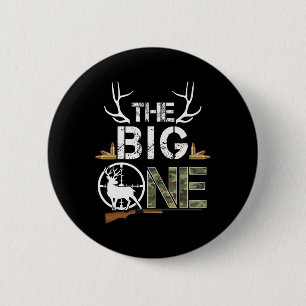 Der Big One Birthday Boy Deer Hunter Camouflage 1s Button
