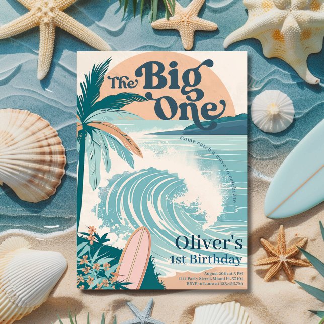 Der Big One Surf Beach zum 1. Geburtstag Einladung (The Big One Surf Beach 1st Birthday Invitation)