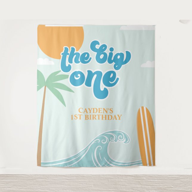 Der Big One Surf Beach zum 1. Geburtstag Wandteppich (Vorderseite)