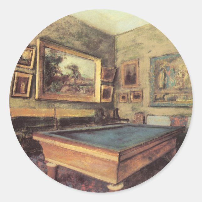 Der Billiardsaal in Menil Hubert von Edgar Degas Runder Aufkleber (Vorderseite)