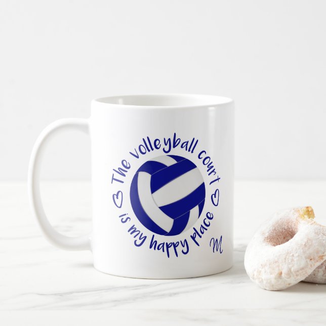 Der blau-weiße Volleyballplatz ist mein glückliche Kaffeetasse (Mit Donut)