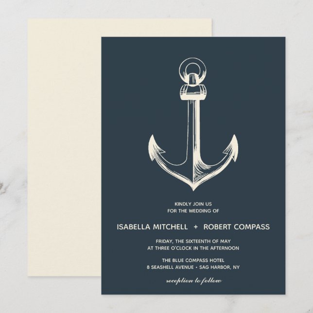 Der blaue Anker | Einladung zur Hochzeit (Vorne/Hinten)