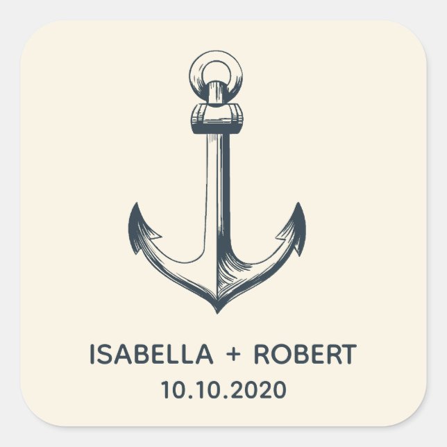 Der blaue Anker | Hochzeitsmonogramm Quadratischer Aufkleber (Vorderseite)