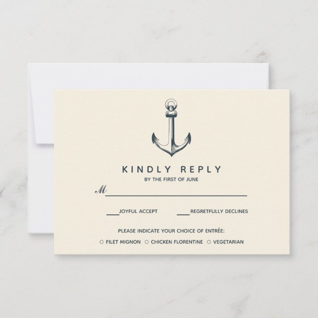 Der blaue Anker | Hochzeitsrabatt mit Essenswahl RSVP Karte (Vorderseite)