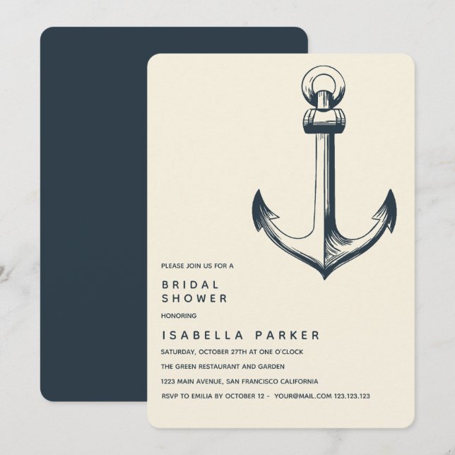 Der blaue Anker | Hochzeitsstift Brautparty Einladung (Vorne/Hinten)