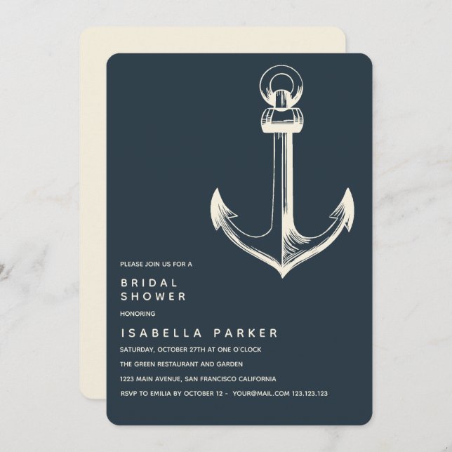 Der blaue Anker | Hochzeitsstift Brautparty Einladung (Vorne/Hinten)