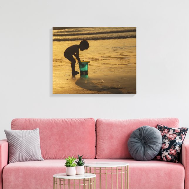 Der blaue Eimer Silhouette Beach Kinder Leinwanddruck (Insitu (Wohnzimmer))