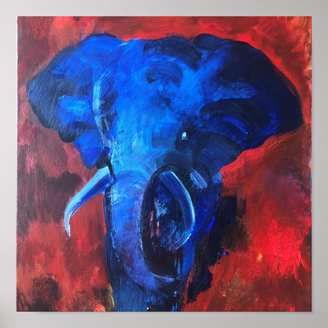 Der blaue Elefant, das Bild von Ganesha, der Happ  Poster (Vorne)