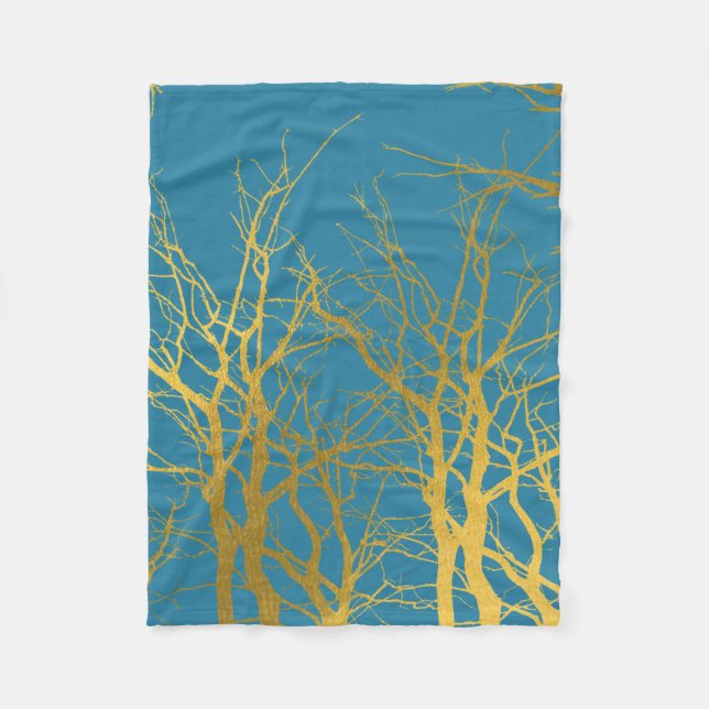 Der blaue Hintergrund der Zweige des Golden Trees Fleecedecke (Vorderseite)