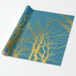 Der blaue Hintergrund der Zweige des Golden Trees Geschenkpapier