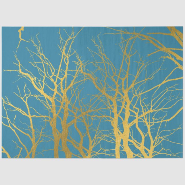 Der blaue Hintergrund der Zweige des Golden Trees Seidenpapier (Vorderseite)