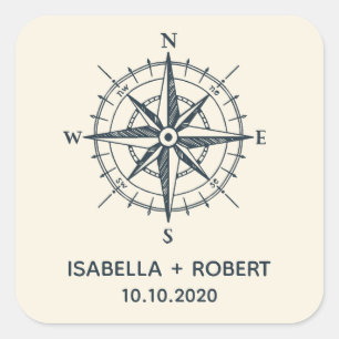 Der blaue Kompass   Hochzeitsmonogramm Quadratischer Aufkleber