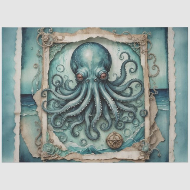 Der blaue Kraken | Vintages Tentacle Art - Entdeck Seidenpapier (Vorderseite)