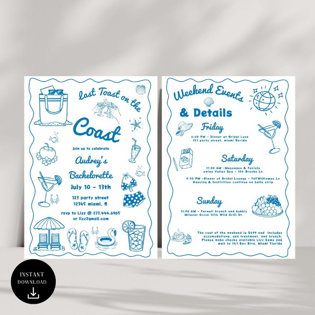 Der blaue letzte Toast am Wochenende des Bachelore Einladung (Von Creator hochgeladen)