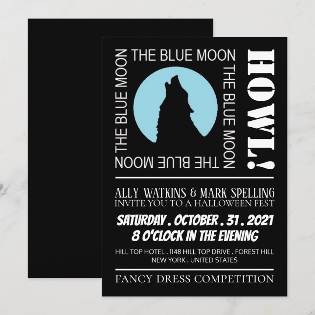 Der Blaue Mond, Halloween-Party Einladung (Vorne/Hinten)