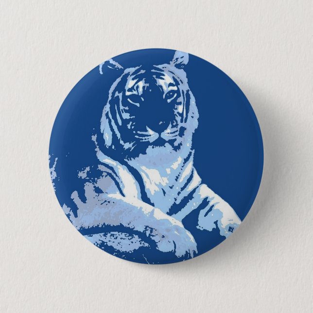 Der blaue Pop Art Tiger Button (Vorderseite)