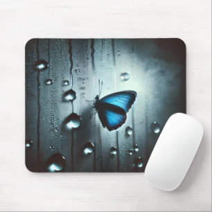 Der blaue Schmetterling unter dem Regen Mousepad