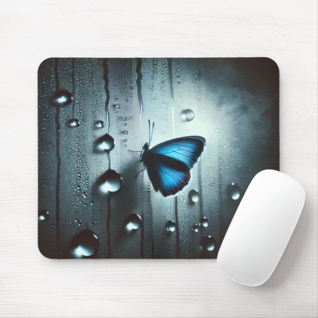 Der blaue Schmetterling unter dem Regen Mousepad (Mit Mouse)