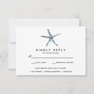 Der blaue Starfish   Hochzeitsrabatt mit Essenswah RSVP Karte