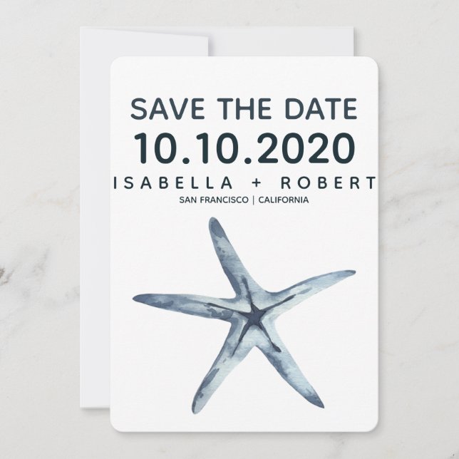 Der blaue Starfish | Hochzeitsstichtag speichern Save The Date (Vorderseite)