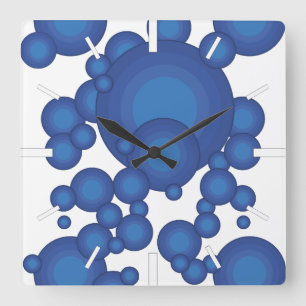 Der blaue Styling-Kreis der 70er Jahre Quadratische Wanduhr