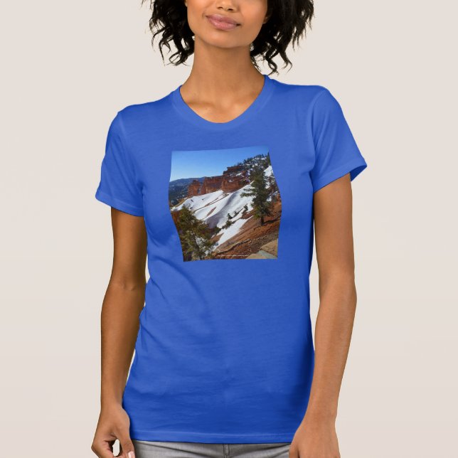 Der blaue T - Shirt der Snowy-Steigungs-Frauen (Vorderseite)