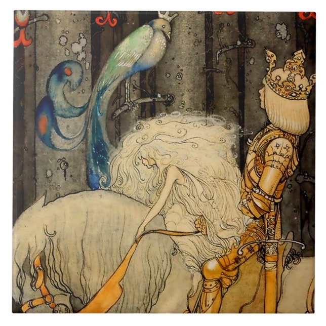 „Der Blaue Vogel“ von John Bauer Fliese (Vorderseite)