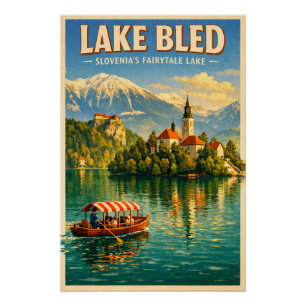 Der Bledsee, Slowenien, in klassischem Retro-Look Poster