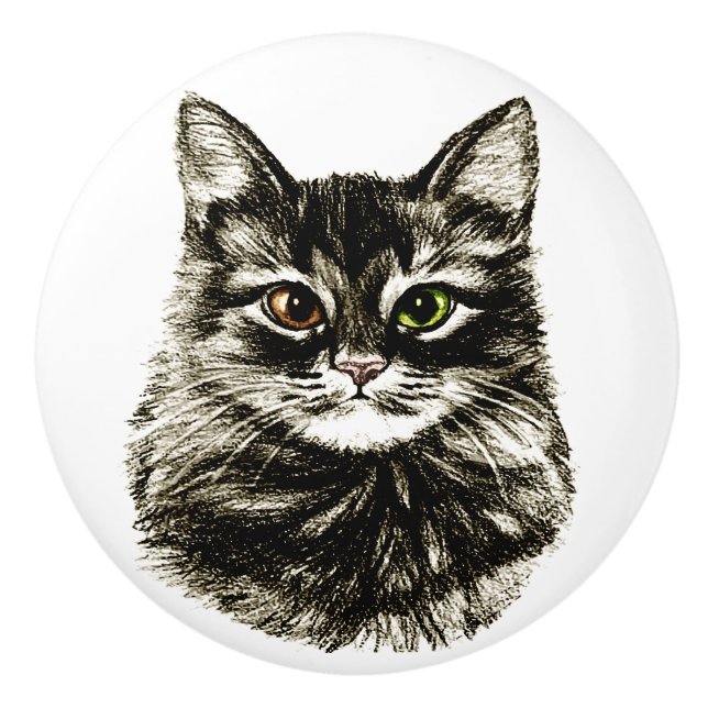 Der Bleistift, der Katzen-Gesichts-Kabinett-Fach Keramikknauf (Vorderseite)