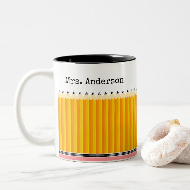 Der Bleistift-Tasse des Lehrers Zweifarbige Tasse (Mit Donut)