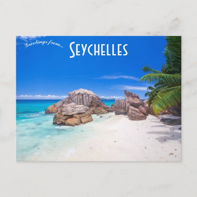 Der Blick auf den Strand der Seychellen Postkarte (Vorderseite)