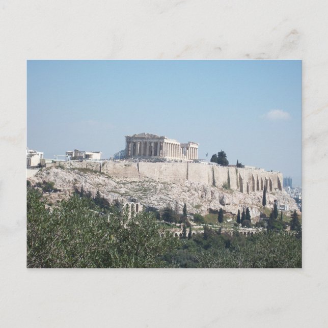 Der Blick auf die Akropolis vom Hügel Filopappou Postkarte (Vorderseite)